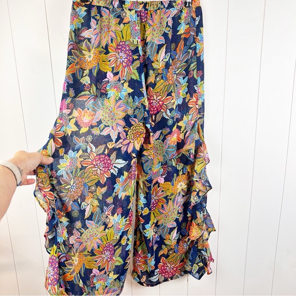 Bleu Rod Beattie Multicolor Floral Ruffle Swim Coverup Pants Womens Size 6 - Picture 4 of 9